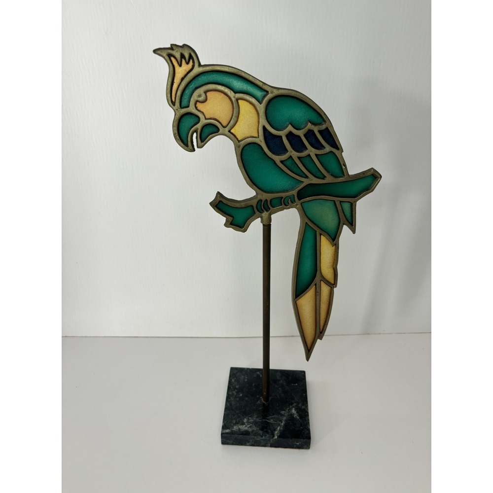 🦜Vintage MCM Enesco Stained Glass Parrot bird sun catchers